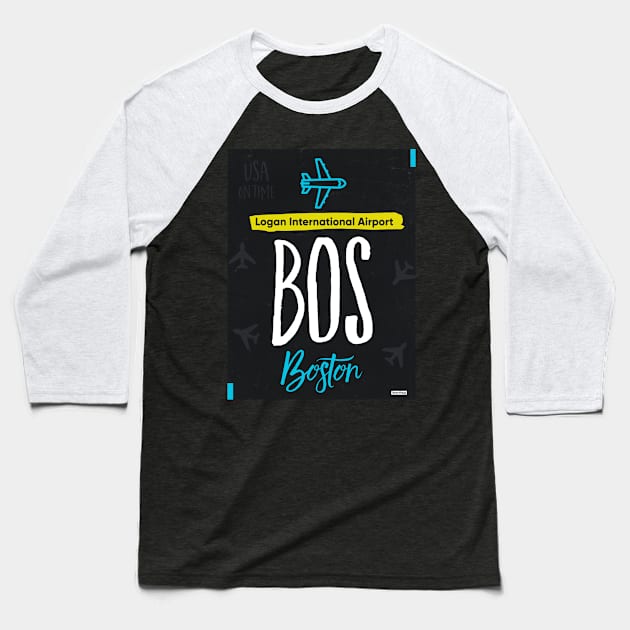 BOS BOSTON airport tag Baseball T-Shirt by Woohoo